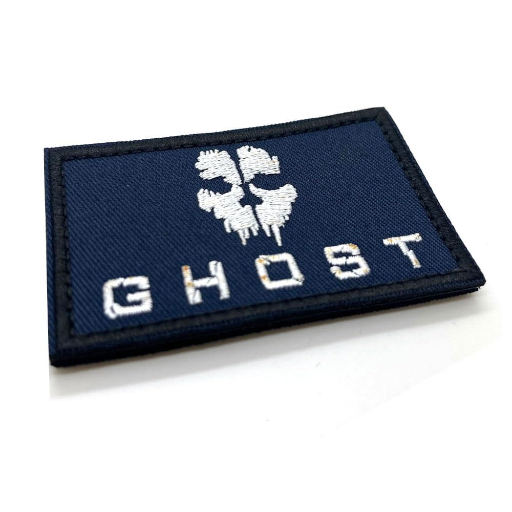 Navy Blue Ghost Skull Tactical Fabric Embroidered Morale Patch Badge 8cm x 5cm Hook & Loop Airsoft COD Tactical Cosplay UK