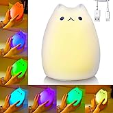 Litake Kitty Night Light, USB Rechargeable Silicone Cute Cat Night Light for Kids Baby Children, 7-Color Changing LED Cat Lam