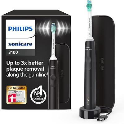 Sonicare 3100 elektrische Zahnbürste, Schallzahnbürste, Andruckkontrolle und Timer, Reiseetui, Schwarz, HX3673/14