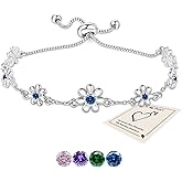 Sliver Bracelets for Women, Dainty Flower Bracelet Adjustable Cute Daisy Charm Adjustable Sparkly Rhinestone Chain Bracelet Trendy Jewelry Gift for Birthday Anniversary Christmas