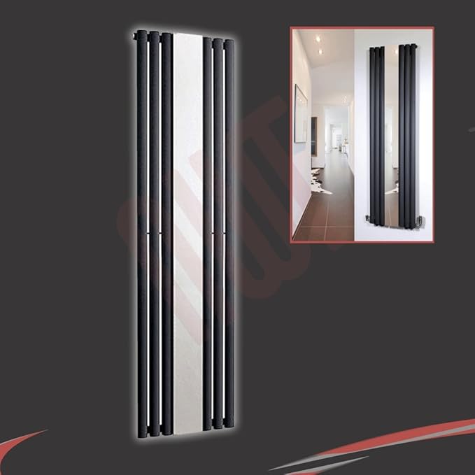 499mm(w) x 1800mm(h)"Brecon" Black Vertical Mirrored Radiator 3953 BTU's Central Heating
