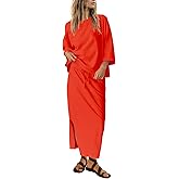SENSERISE Womens 2 Piece Outfits Oversized Top and Maxi Skirt Set Summer Matching Sets Travel Vacation Outfits