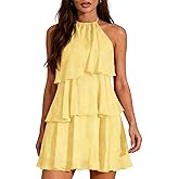OYOANGLE Women's Sleeveless Layered Ruffle Backless Short Dress Sleeveless Ruffle Party Wedding Guest Dresses