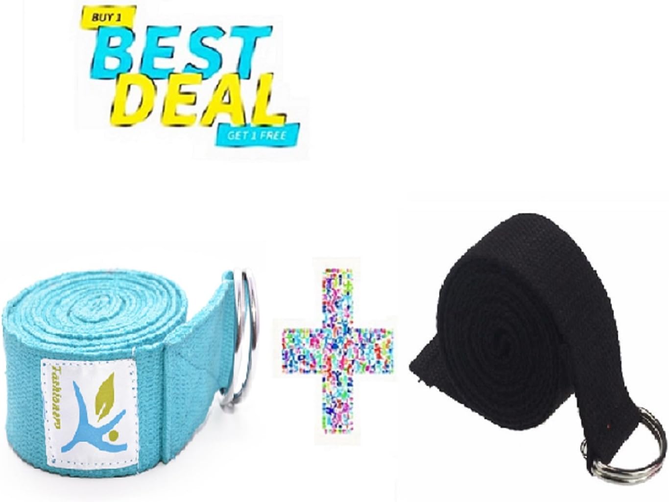 Yoga Cotton Yoga Strap 8 Foot with Metal D-Ring Best Yoga Straps for Stretching, Flexibility and Traction(Turquoise Blue & Black)