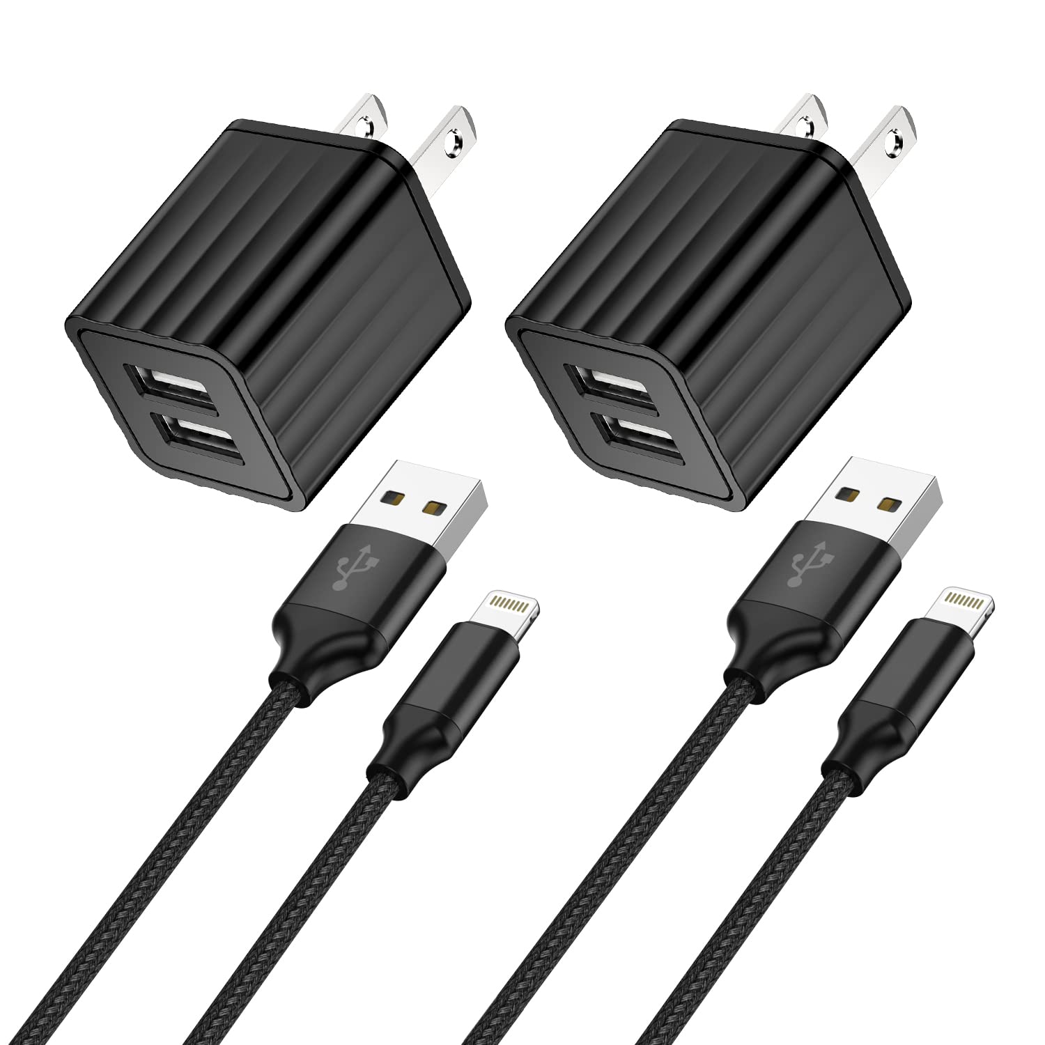 iPhone Fast Charger,2Pack Dual Port Wall Charger with Fast Charging 6.6FT Long Nylon Braided USB to Lightning Cable Cord Double Wall Charger Adapter Block Plug for iPhone 14 13 12 Pro Max 11 SE iPad