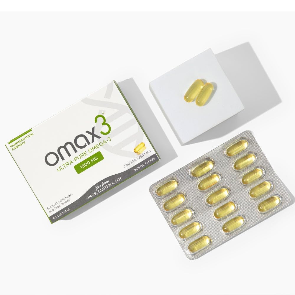 Omax3 Natural Omega 3 Fish Oil Pills 1500 MG EPA DHA - Omega3 Fatty Acid Supplements Muscle & Joint- Gluten Free, Wild Caught, Non GMO, 30-Day Supply Blister Packed (1 Box)