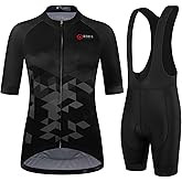 GCRFL Women's Cycling Jersey Set Short Sleeves Bike Jersey Zipper Pocket Bicycle Shorts with 4D Padded, Cycling Clothes Women