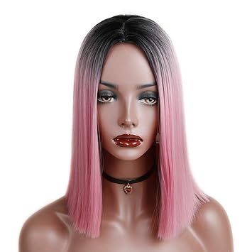 Amazon Com Hanne Ombre Pink Wig Black To Pink Middle Part