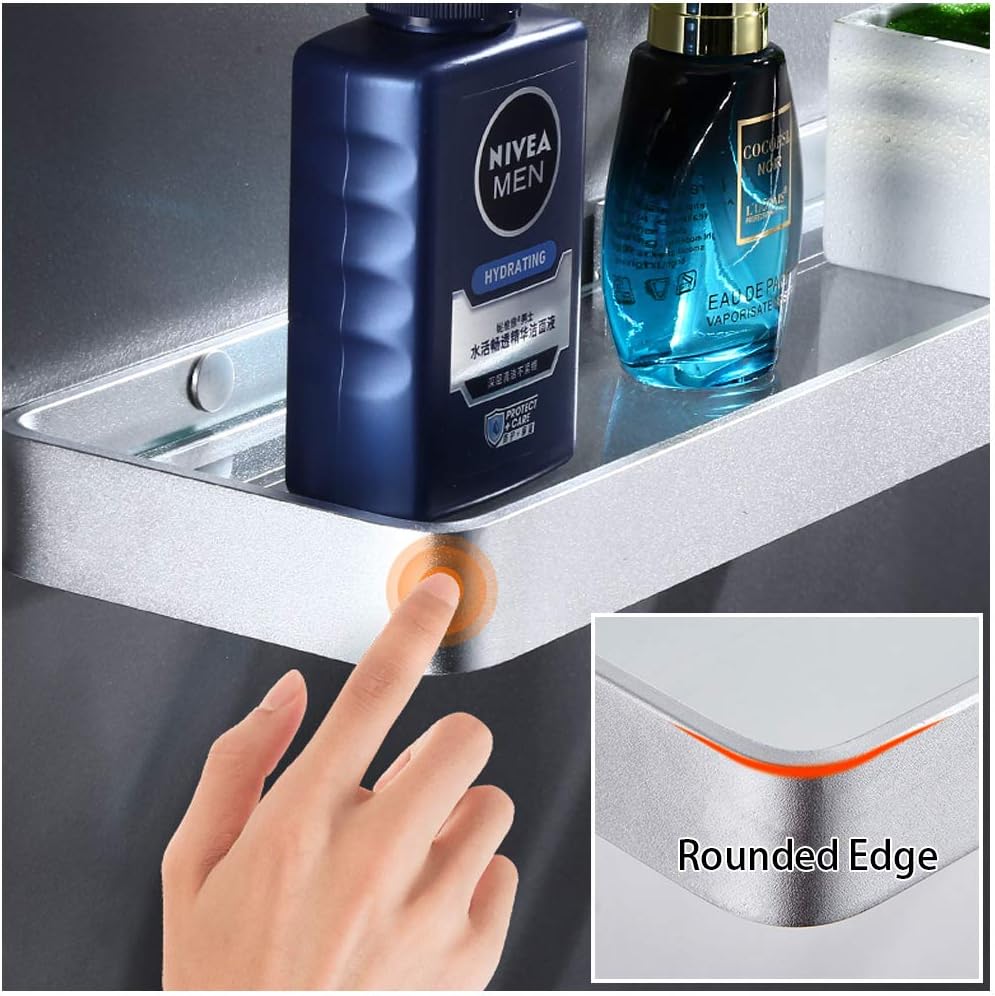 KaryHome 13.8 Inch Bathroom Glass Shelf, Wall Mounted Organizer Shelf with Rectangular Tempered Glass, Rust Proof Space Aluminum: Home & Kitchen