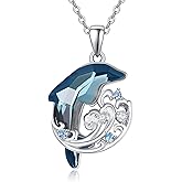 AENEAS Dolphin Necklace for Women Sterling Silver Dolphin Wave Pendant Necklace with Crystal Ocean Jewelry Gift for Women Valentine Anniversary Birthday