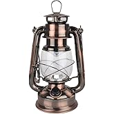 Vintage LED Hurricane Lantern, Warm White Battery Operated Lantern, Antique Metal Hanging Lantern with Dimmer Switch, 15 LEDs