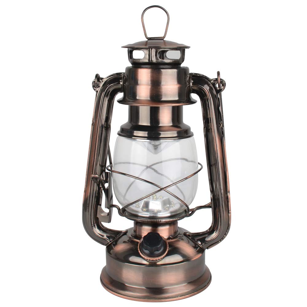 Photo 1 of Vintage LED Hurricane Lantern, Warm White Battery Operated, Antique Metal Hanging Lantern with Dimmer Switch, 15 LEDs, 150 Lumen for Indoor or Outdoor Use (Copper)