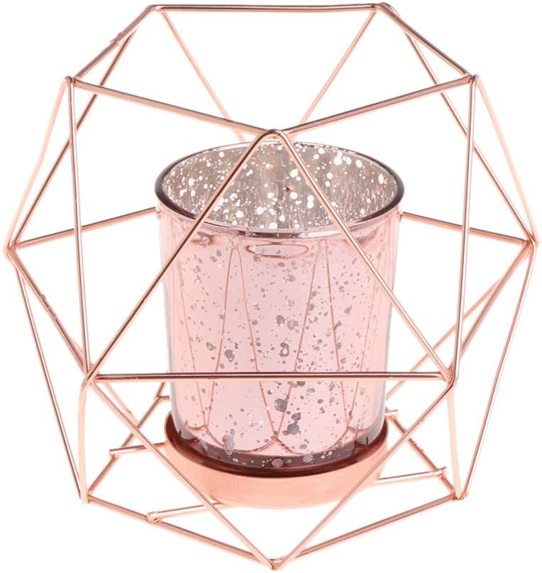 dfsdmlp 3D Geometric Candle Holder,Metal Nordic Style Candlestick,Centerpieces for Wedding, Home Decor, Ceremony and Anniversary (Rose Gold)