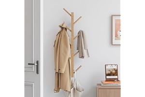 Furshus Coat Rack Wall Mount,Bamboo Vertical Hat Rack for Wall,Wall Coat Tree,Coat Hanger,Floating Coat Rack for Hats,Jackets,Bags,Entryway Bedroom (Natural)