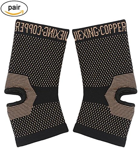 JIEXING Copper Compression Ankle Brace for Plantar Fasciitis Support,Injury Recovery,Joint Pain Relief, Ideal for Running,Jogging,Walking(1 Pair)