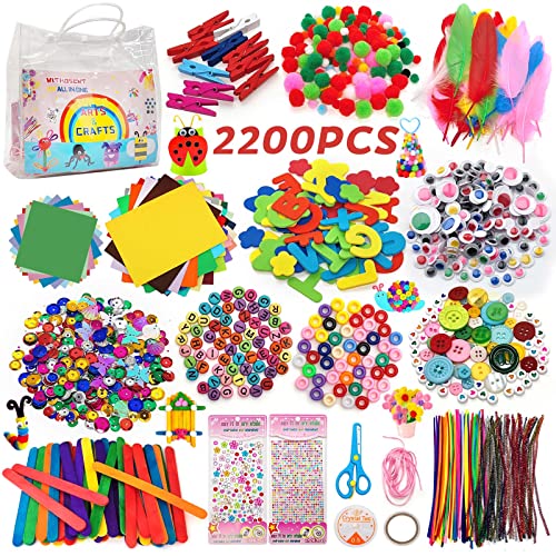 Withosent Children's Craft Set, 2200 + Pieces DIY Craft Case, Craft Box, Craft Felt Craft Paper, Craft Material, Craft Supplies, Craft Box, Scrapbooking, Pipe Cleaners, Pompoms, Beads