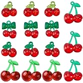 SUNNYCLUE 1 Box 30Pcs 5 Styles Cute Cherry Charm Red Cherries Charms Bulk Resin Acrylic Green Transparent 3D Dangle Small Fruit Pendants for Jewelry Making Supplies DIY Craft Necklace Bracelet Women
