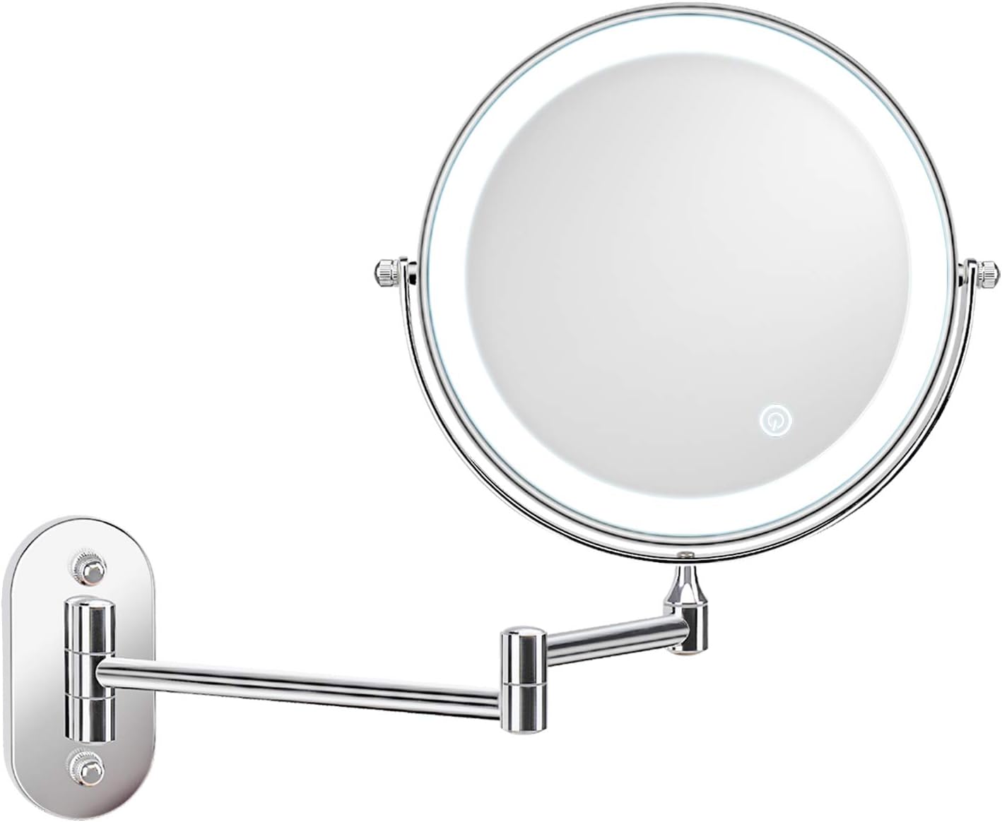 alvorog Wall Mount LED Lighted Makeup Mirror with 5X Magnification, Upgrade Auto Off LED Bathroom Mirror, 360°Swivel and Extendable, Powered by 4 x AAA Batteries (Not Included) (Chrome)