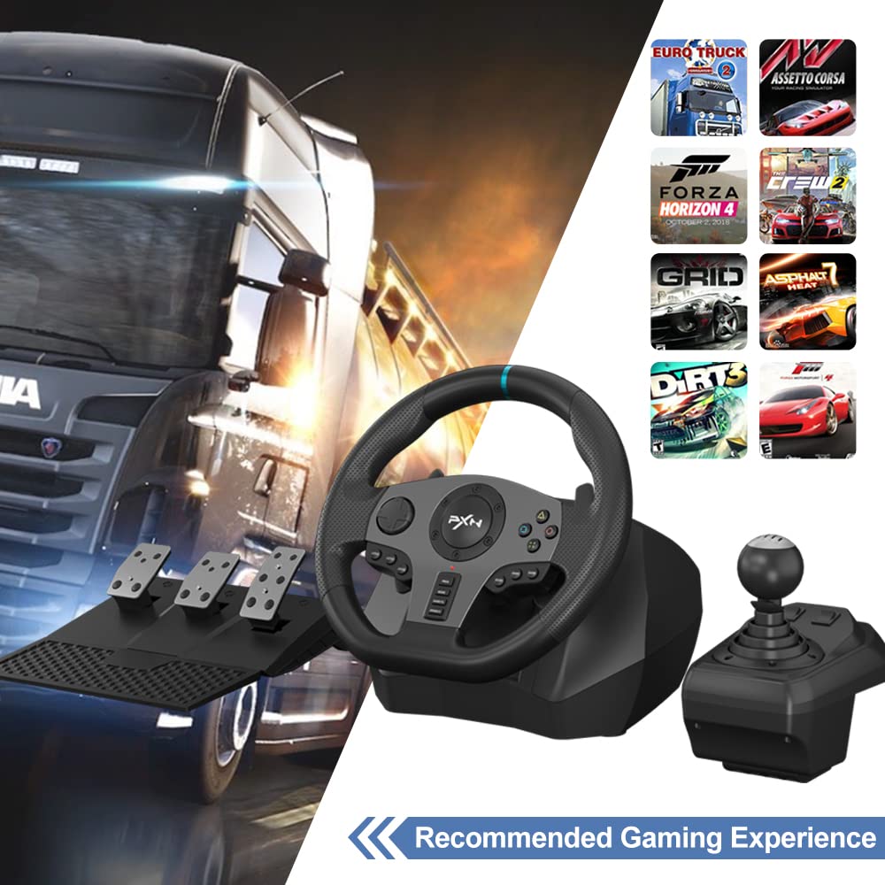 PXN V9 Gaming Steering Wheel, 270/900 Degree with Pedals and Shifter for Xbox One, Xbox Series S/X,PC, PS4, PS3, Switch