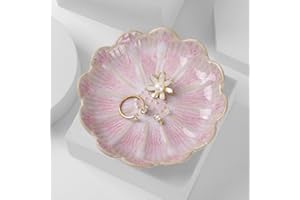 Jewelry Tray Lotus Leaf Shape Ring Holder Decorative Bowl Jewelry Dish Ceramic Decorative Plate(Petals-Pink)