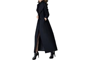 PLAER Women's Extra Long Trench Coat in Cashmere Blend, Black, Size US 4