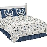 Coastal Seafaring Beach House Ocean Inspired Lightweight Quilt, Blue , Full/Queen