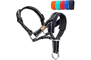 WINTCHUK Dog Head Collar with Reflective Fabric, Adjustable Dog Head Harness to Prevent Pulling for Small Medium and Large Dogs(S, Black)