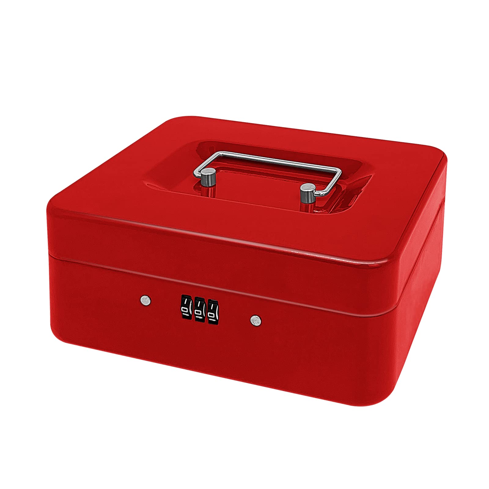 Steel Cash Box with Combination Lock, Metal Small Money Organizer with Removable Money Tray,Cash Storage Box with Lockable Cover (Red - 20 * 16 * 8.5 CM)