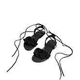 GORGLITTER Women's Lace Up Gladiator Sandals Ruffle Trim Strappy Flat Sandals Casual Tie Up Ankle Strap Sandals