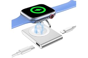MOENCASE 2024 Magnetic Portable Mini Watch Charger, with Lightning and Type-C Dual Input Ports, Fast Charger Cable Strong Magnetic Watch Charger for All Watch Series 9/8/7/6/5/4/3/2/1/SE/Ultra (with Keychain)