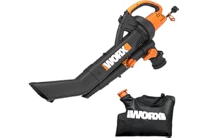 WORX WG505 Trivac 12 Amp 3-in-1 Electric Leaf Blower/Leaf Vacuum/Mulcher, Metal Impeller for Fine Mulching
