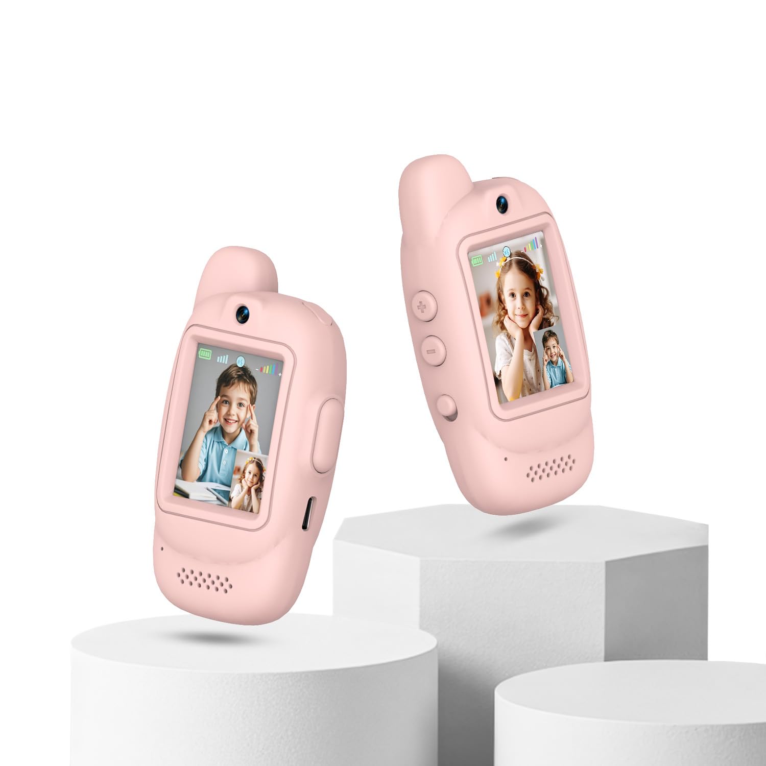 Lurowo Video Walkie Talkies for Kids, 2 Packs Rechargeable Two-way Display Kids Walkie Talkies, With Fun Voice Conversion and Screen Disply, Suitable For 3-12 Years Old (Pink+Pink)