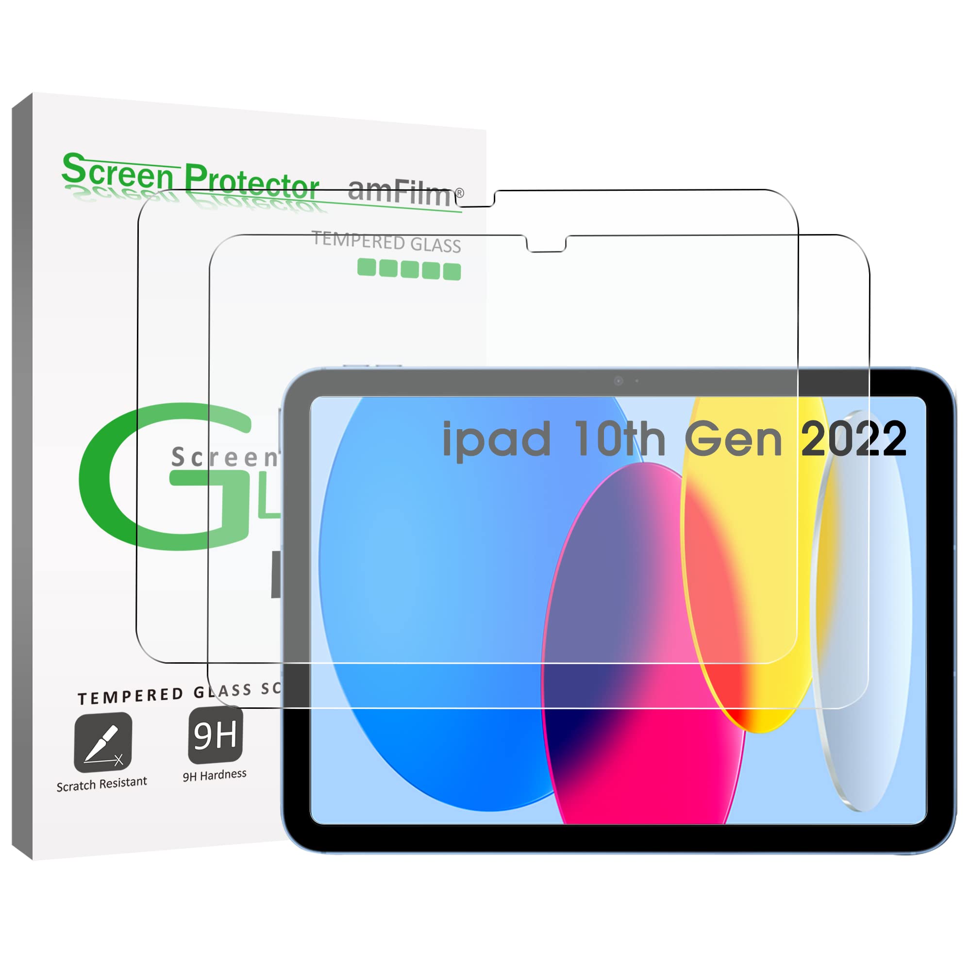 Photo 1 of amFilm 2-Pack Glass Screen Protector for iPad 11th A16 2025 [11 Inch] / 10th Generation 2022 [10.9 Inch], 9H Tempered Glass Screen Protector, Ultra Sensitive, Face ID & Apple Pencil Compatible