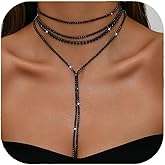 Red Yun En Rhinestone Choker Necklace for Women Silver Black Rhinestone Layered Y Neckalces Layered Choker Neckalces Dainty Fashion Long Tassel Neckalce for Women