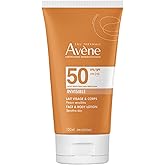 Eau Thermale Avène Face & Body High Sun Protection SPF 50, Broad-spectrum UVA UVB Suncreen Lotion, Non-Greasy Texture, Non-Co