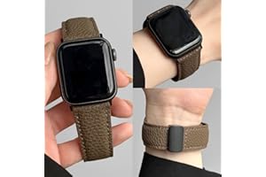 Magnetic Leather Bands Compatible with Apple Watch 49mm 46mm 45mm 44mm 42mm 41mm 40mm 38mm for Men Women, Litchi Pattern Magn