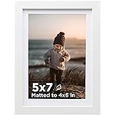 KINLINK 5x7 Picture Frame White Set of 1, Wooden Photo Frame Matted 4x6 with Plexiglass for 4x6 with Mat or 5x7 without Mat for Table and Wall Display