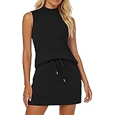 Casly Lamiit Two Piece Skirt Set for Women Sweatsuits Tennis Outfits Casual Mock Neck Sleeveless Top Elastic Short Skorts