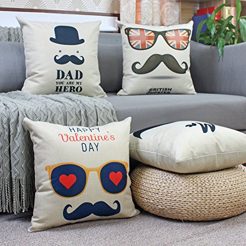 Mustache Decorative Throw Pillow Covers Cotton Linen Square