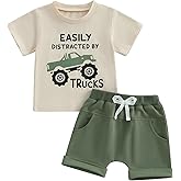 WZTYYDS Toddler Baby Boy Summer Clothes 2T 3T 4T 5T Boys Outfit Letter Truck Short Sleeve T-Shirt Tops + Shorts Set
