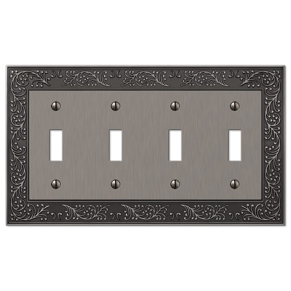 AmerTac 43T4AN 4 Toggle English Garden Wallplate, Antique Nickel