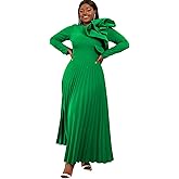 AOMEI Women's Long Sleeve with Asymmetrical Ruffles Pleated A-Line Maxi Dress