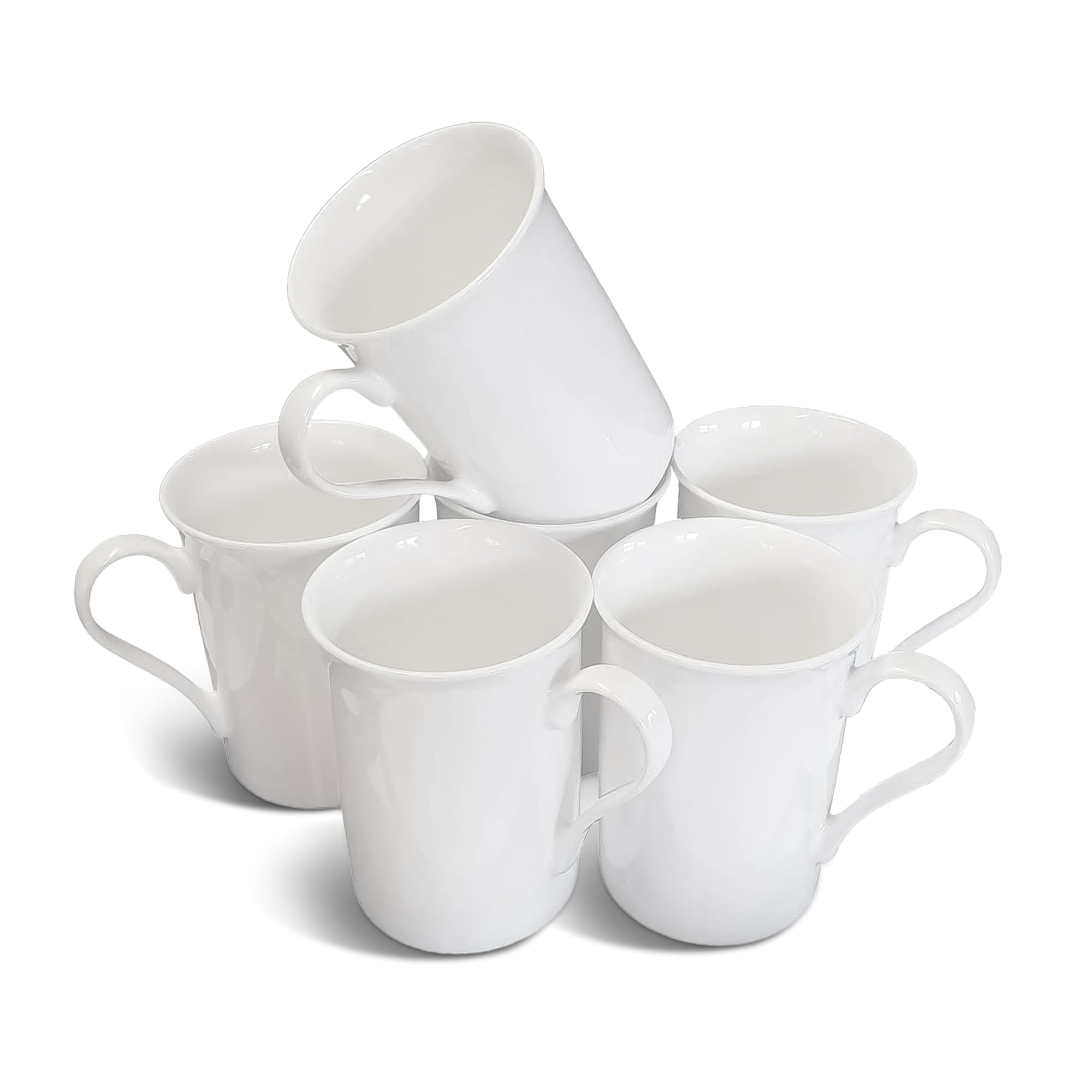 Coralgraph Inc Set of 6 Fine Bone China Mugs Gift Boxed Glossy White Cups