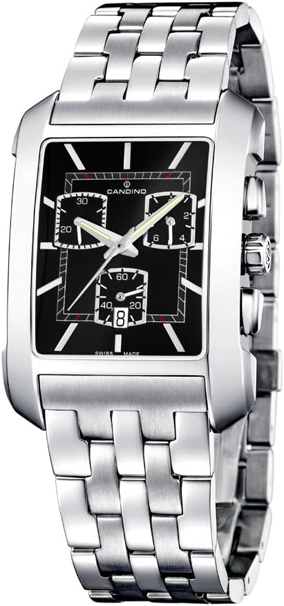 Candino Men's Quartz Watch with Black Dial Chronograph Display and Silver Stainless Steel Bracelet C4333/E