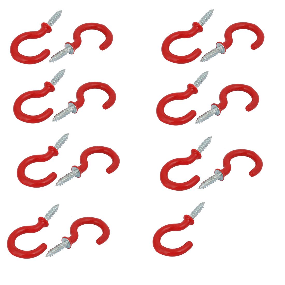 Sourcingmap 1 Inch Plastic Coated Screw-in Open Cup Ceiling Hooks Hangers Red 15pcs