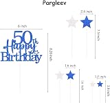 Pargleev Glittery 50th Cake Topper Blue Star Party Decorations Fifty Years Old view 2