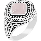 Natural Gemstones Cushion Shape Statement Rings for Women - 925 Silver Plated Handmade Birthstone Vintage Style Bohemian Victorian Jewelry Ring - Gifts for Wedding Anniversary Christmas