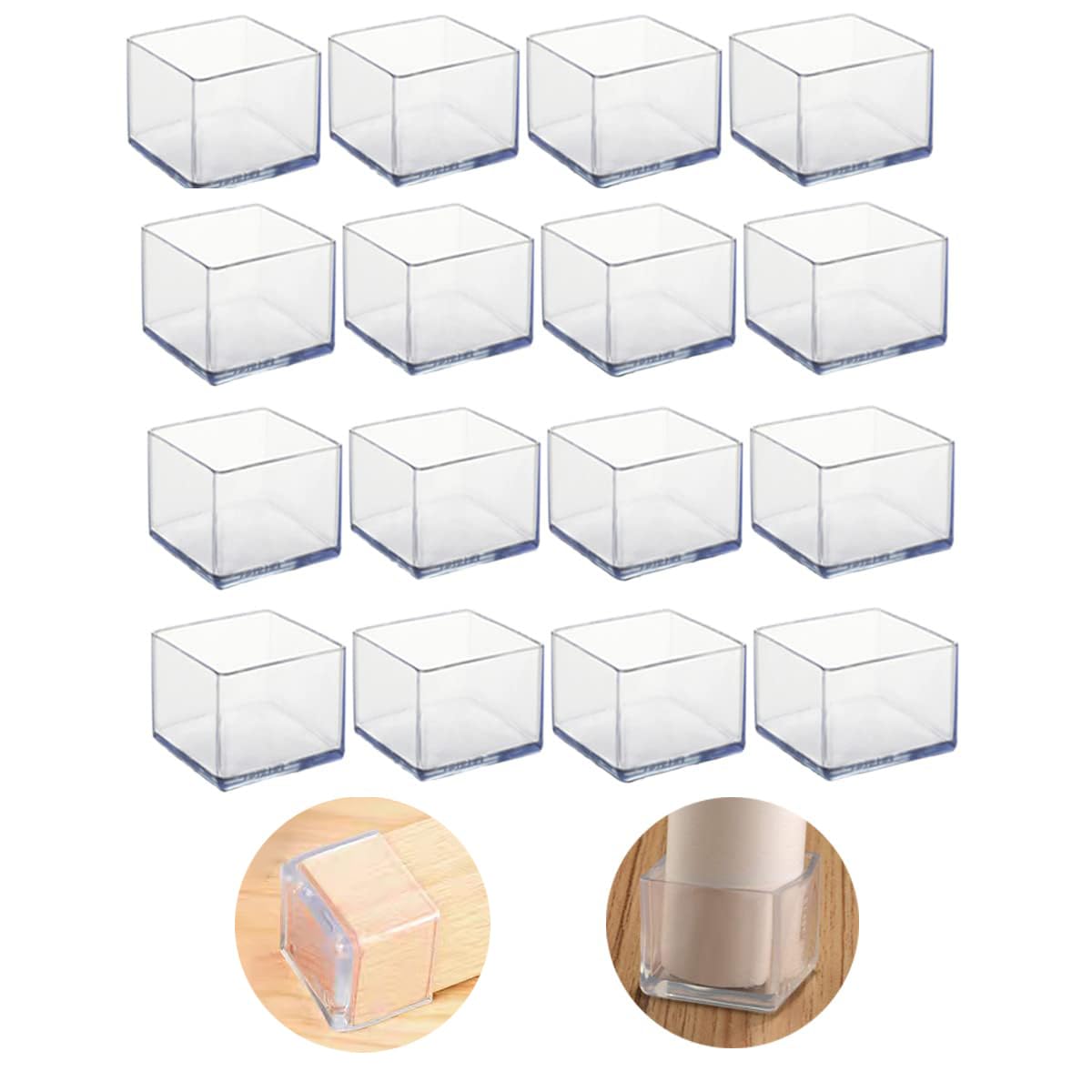 16Pcs Square 30x30mm Silicone Chair Leg Floor Protectors, Chair Leg Caps, Furniture Foot Protectors, Free Moving Table Leg Covers, Stool Leg caps to Prevent Hardwood Floor Scratches and Reduce Noise