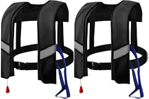 2PCS Life Jackets, 150N Automatic Inflatable Life Jacket with Reflective Strips & Whistle Extra Tube, Portable Swim Vest for 