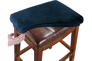 RHYII Stool Covers Rectangular Velvet Set of 4, Vanity Stool Covers Stretch Washable Saddle Bar Stool Slipcover Bench Seat Protector with Elastic Bands Navy